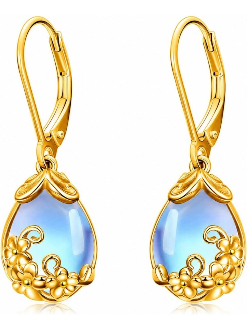 Elegant 14K Gold Dangle Drop Earrings with Moonstone, Lapis, Turquoise & More